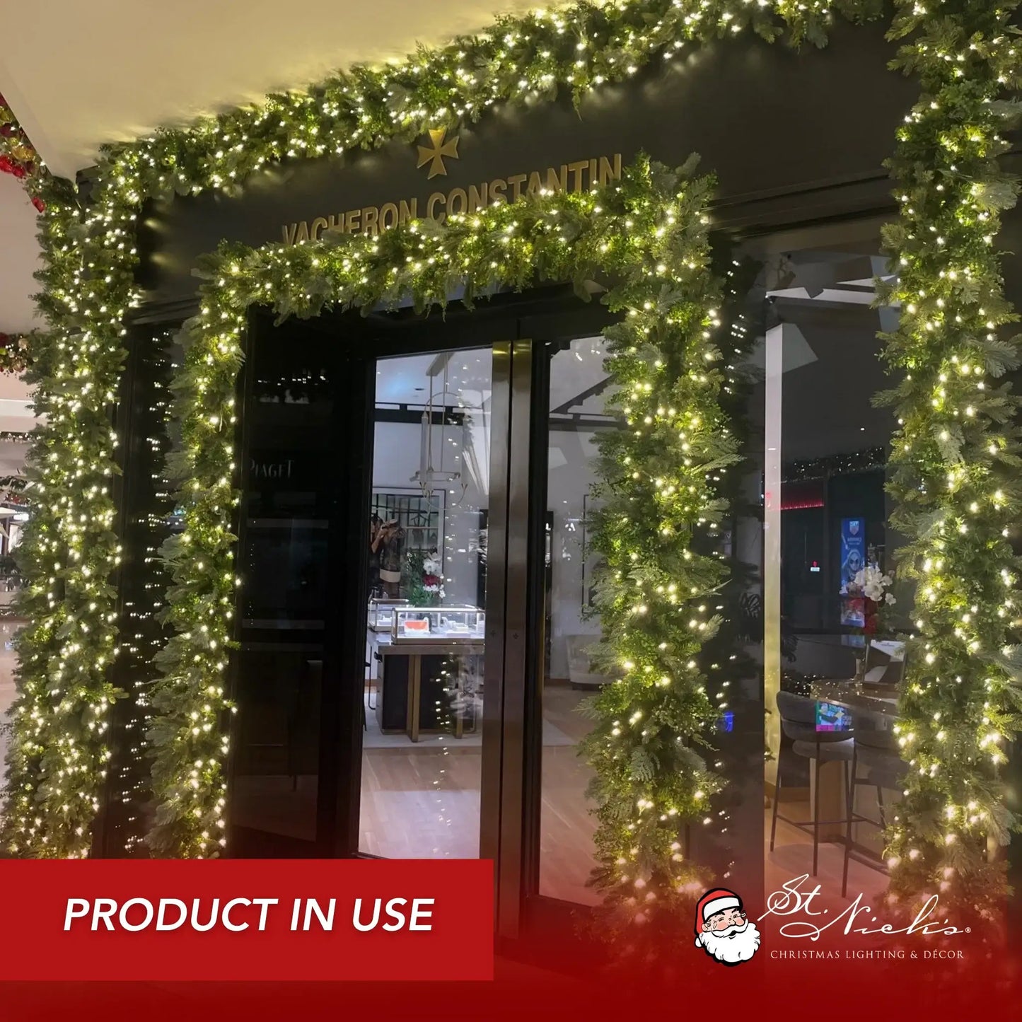 Green Garland with Warm White Lights |  99'X 8"