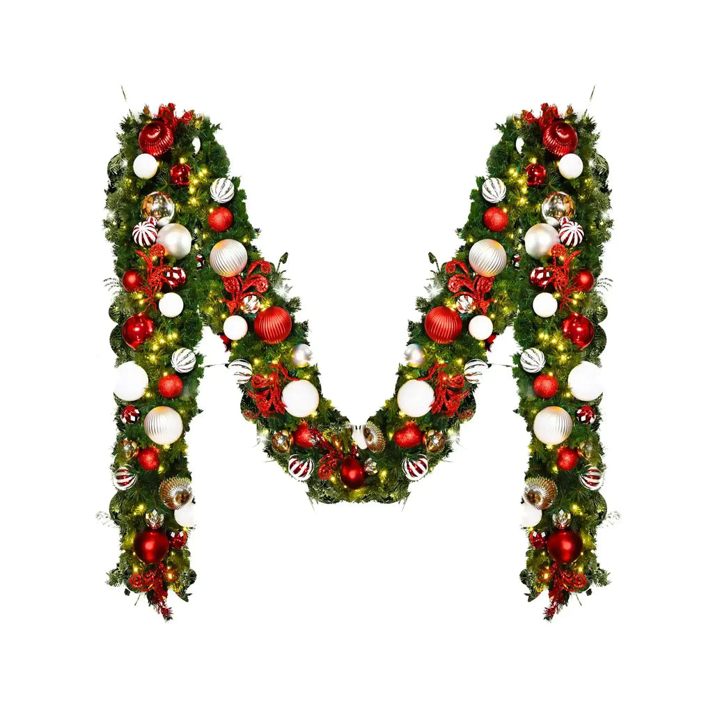 9'x14" Pre-Decorated Garland with Warm White Lights Red/White/Silver