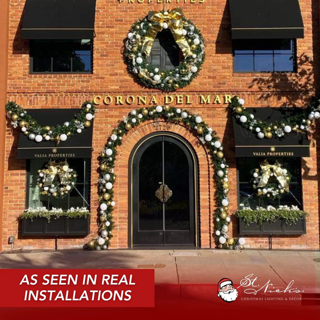 9'x14" Pre-Decorated Garland with Warm White Lights Gold/Silver