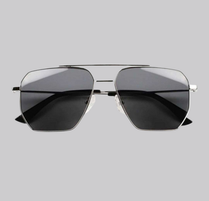 WO|MN logo aviator sunglasses metal and acetate frame- silver with black polarized lenses