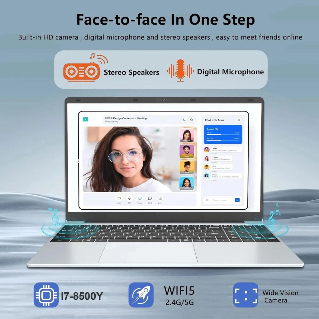 2025 15.6" Windows 11 Pro Laptop Computer  Core I7 8500Y 16GB 1TB Laptops Office Computer Fingerprint Unlock Notebook PC