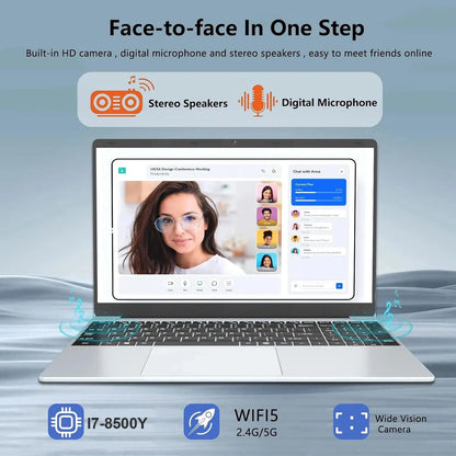 2025 15.6" Windows 11 Pro Laptop Computer  Core I7 8500Y 16GB 1TB Laptops Office Computer Fingerprint Unlock Notebook PC