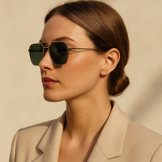 WO|MN logo aviator sunglasses metal and acetate frame - gold with dark green polarized lenses