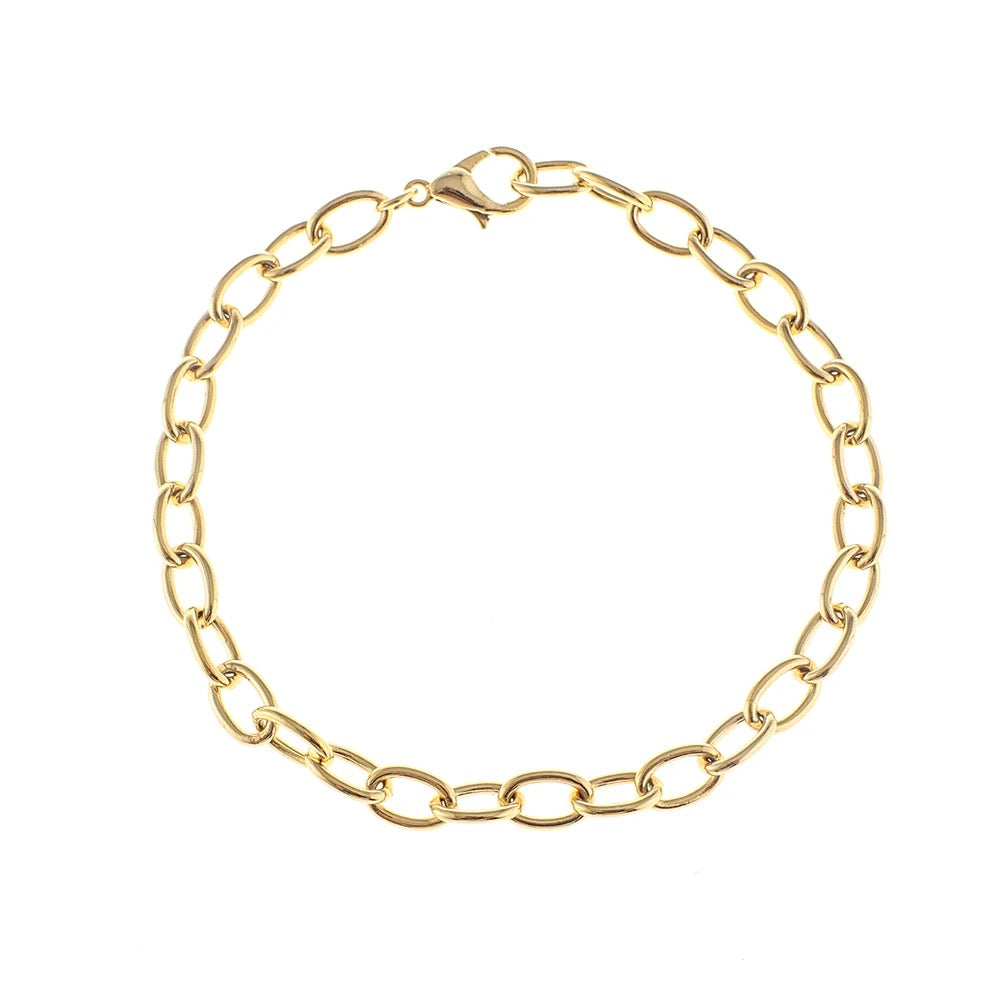 Charm Bar Anklets 9.5”  - Cable Link 18k Gold Plated