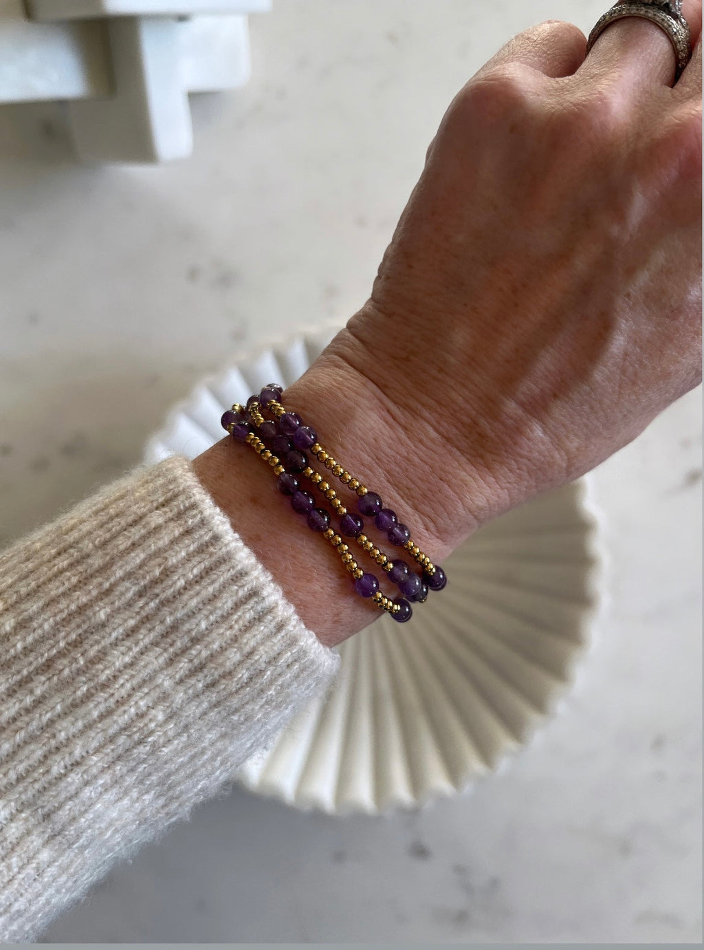 Gold Beaded Kyla Crystal Waterproof Non-Tarnish Bracelets