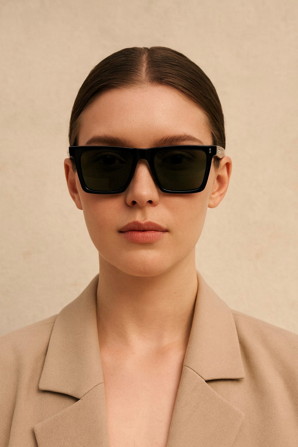 WO|MN sleek and square polarized sunglasses-green lenses, black acetate frame