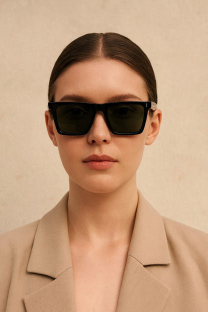 WO|MN sleek and square polarized sunglasses-green lenses, black acetate frame