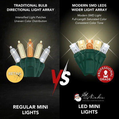 LED Mini Lights 5MM Amber/Warm White/Cool White Twinkle Green Wire - 6" Spacing