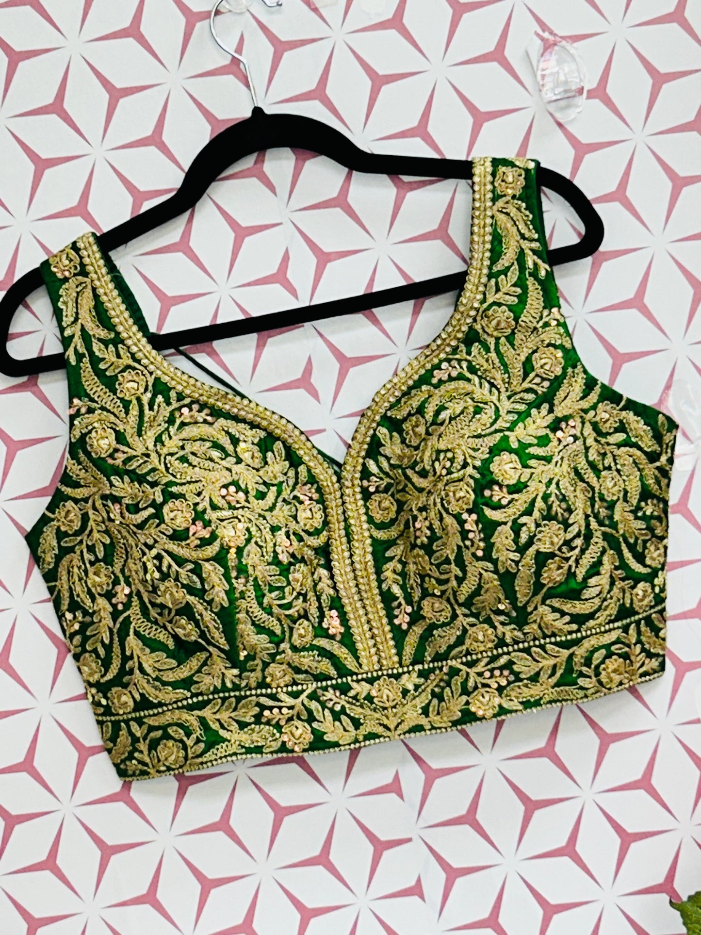 Green blouse with gold embroidery