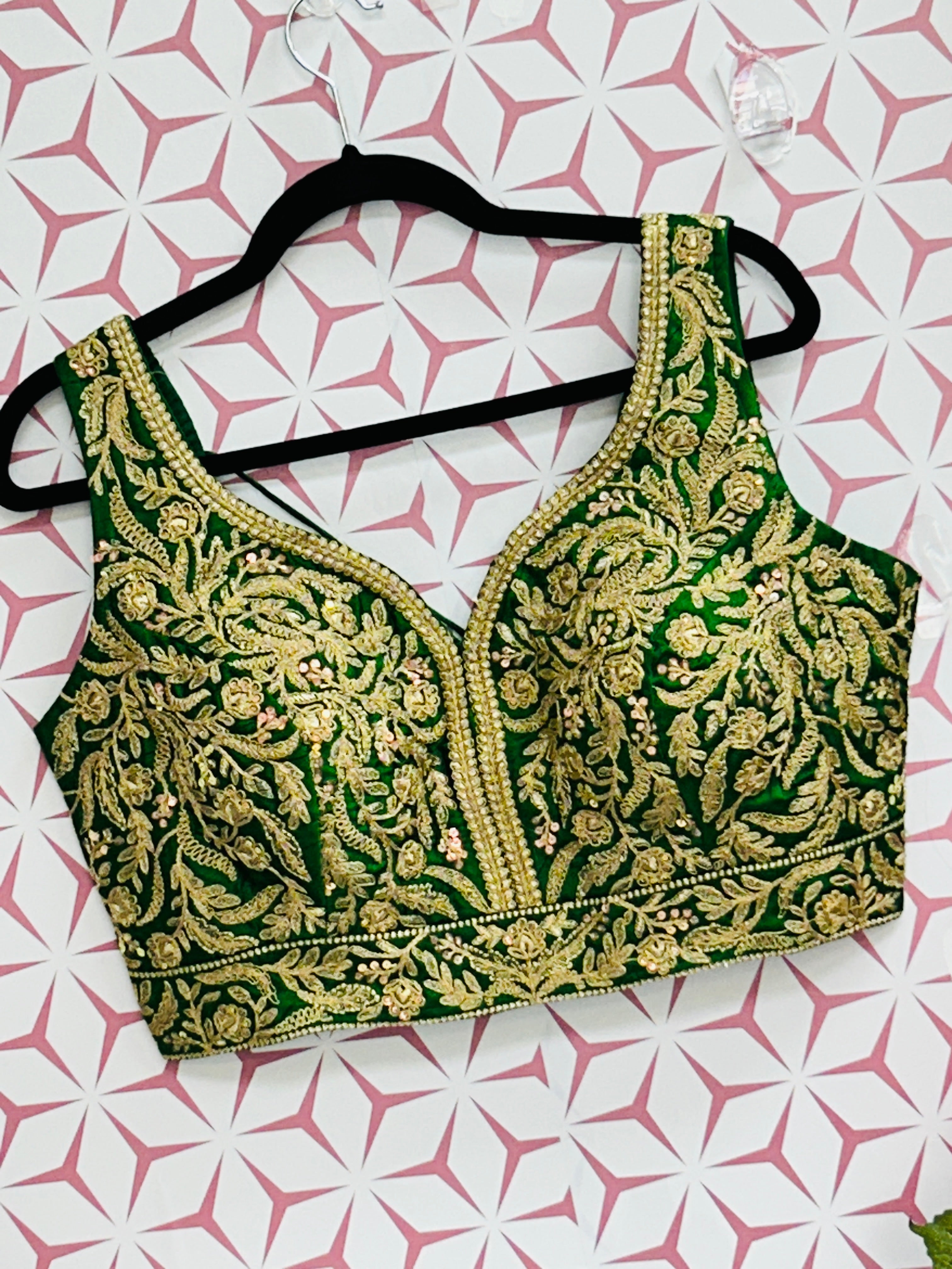 Green blouse with gold embroidery