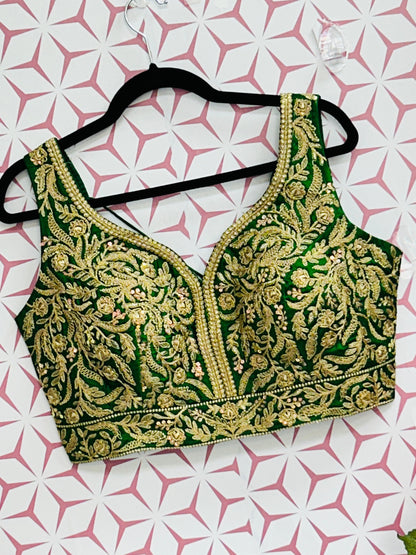 Green blouse with gold embroidery