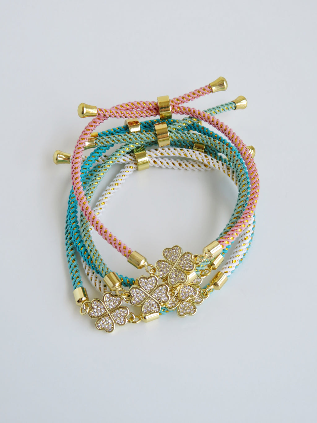 Heart Clover Bracelet - Adjustable Braided Cord