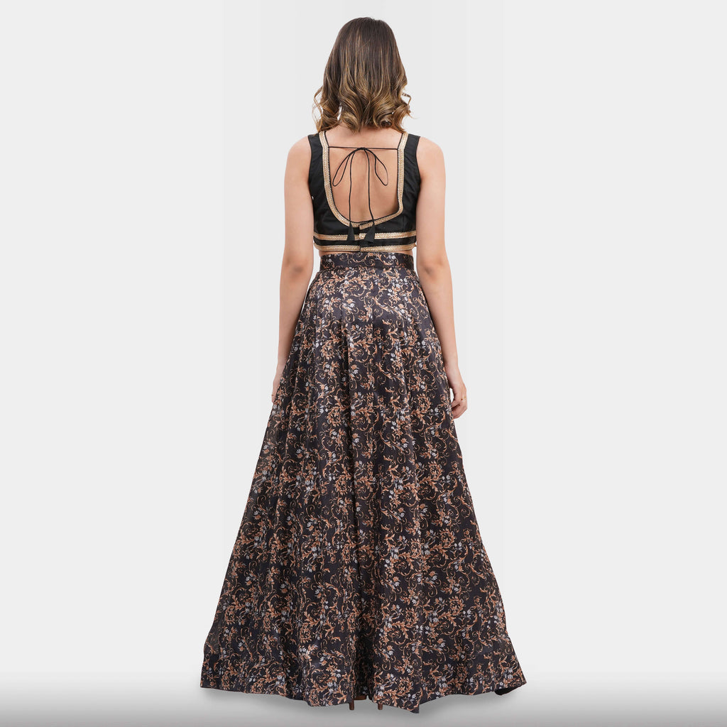Black Floral Lehenga Choli Set For Evening Wear