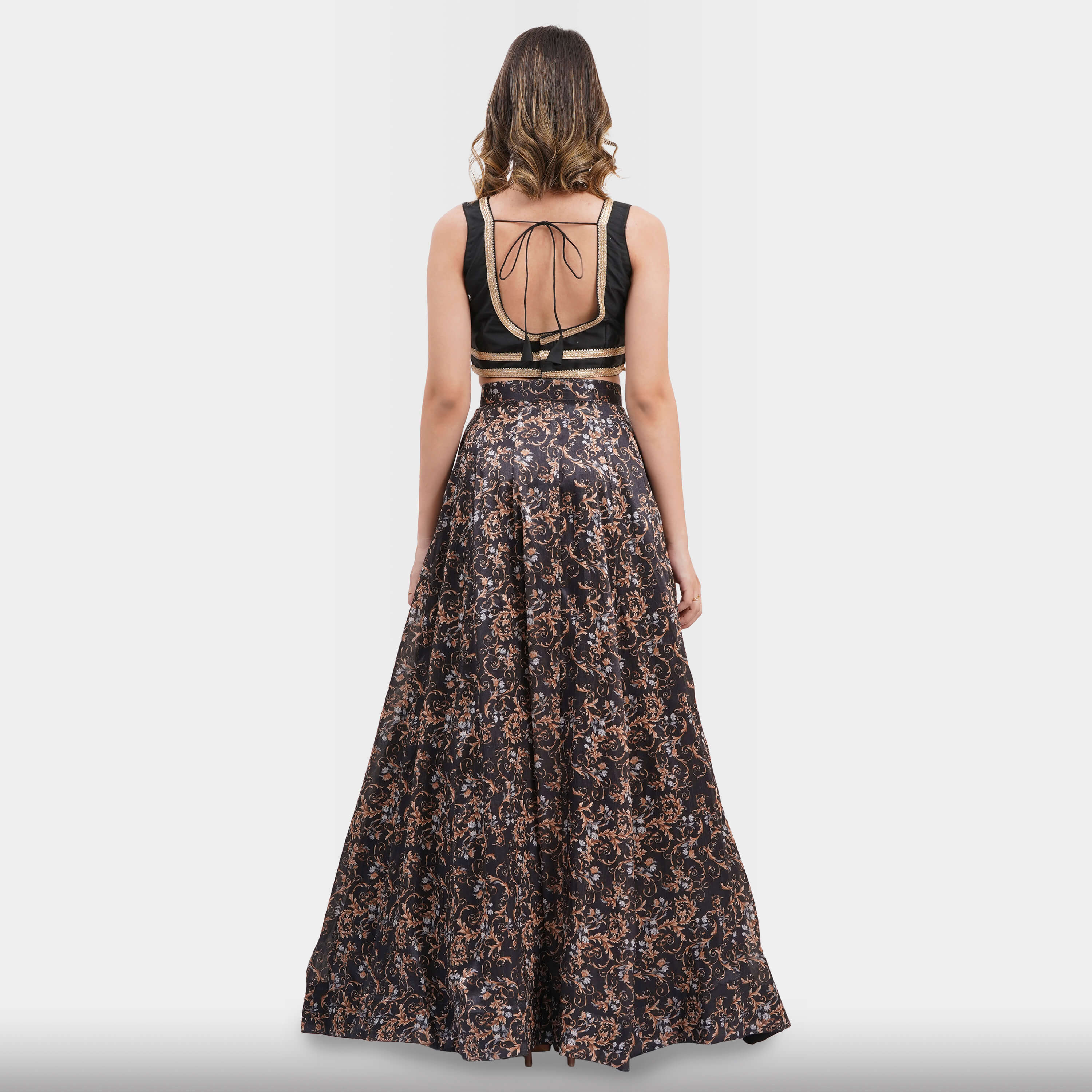 Black Floral Lehenga Choli Set For Evening Wear