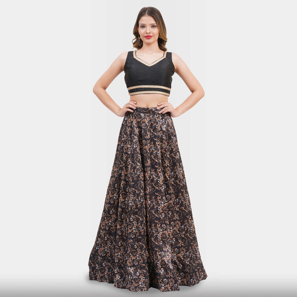 Black Floral Lehenga Choli Set For Evening Wear