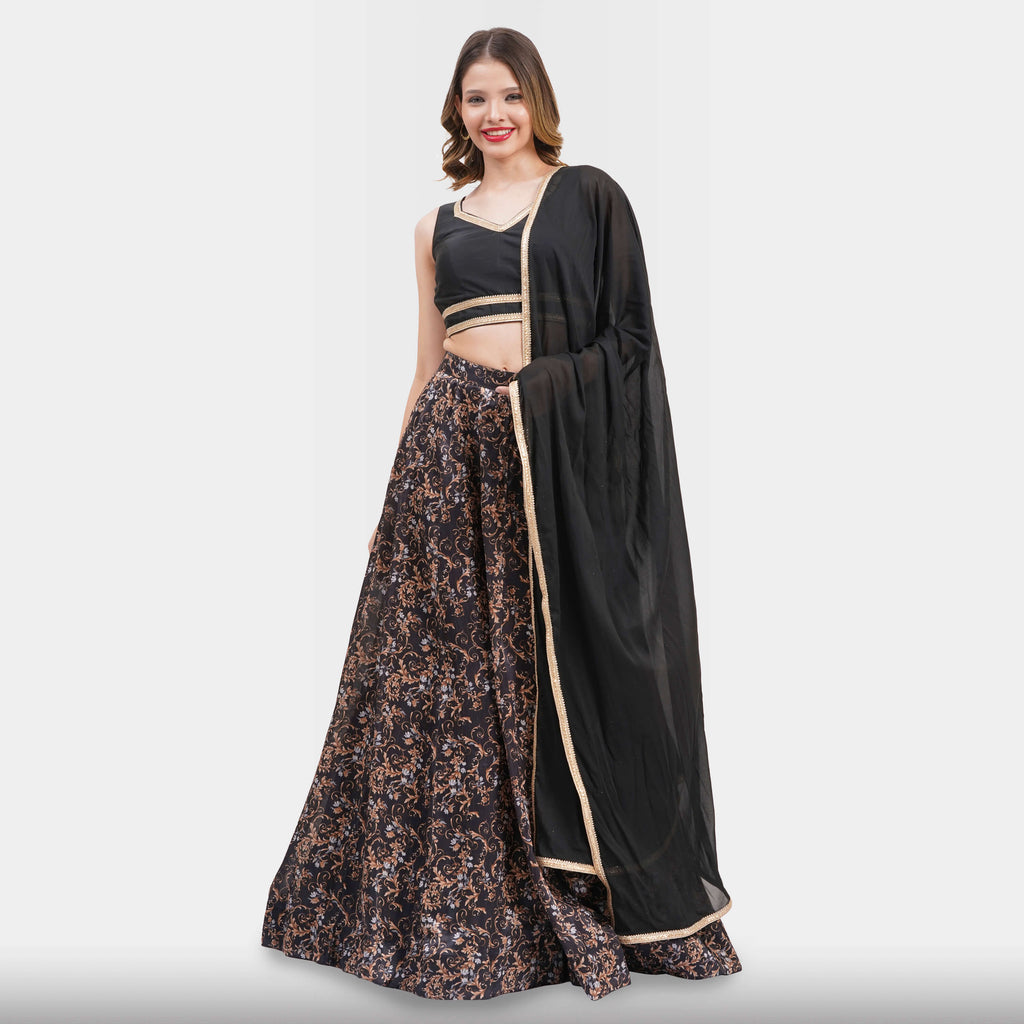 Black Floral Lehenga Choli Set For Evening Wear