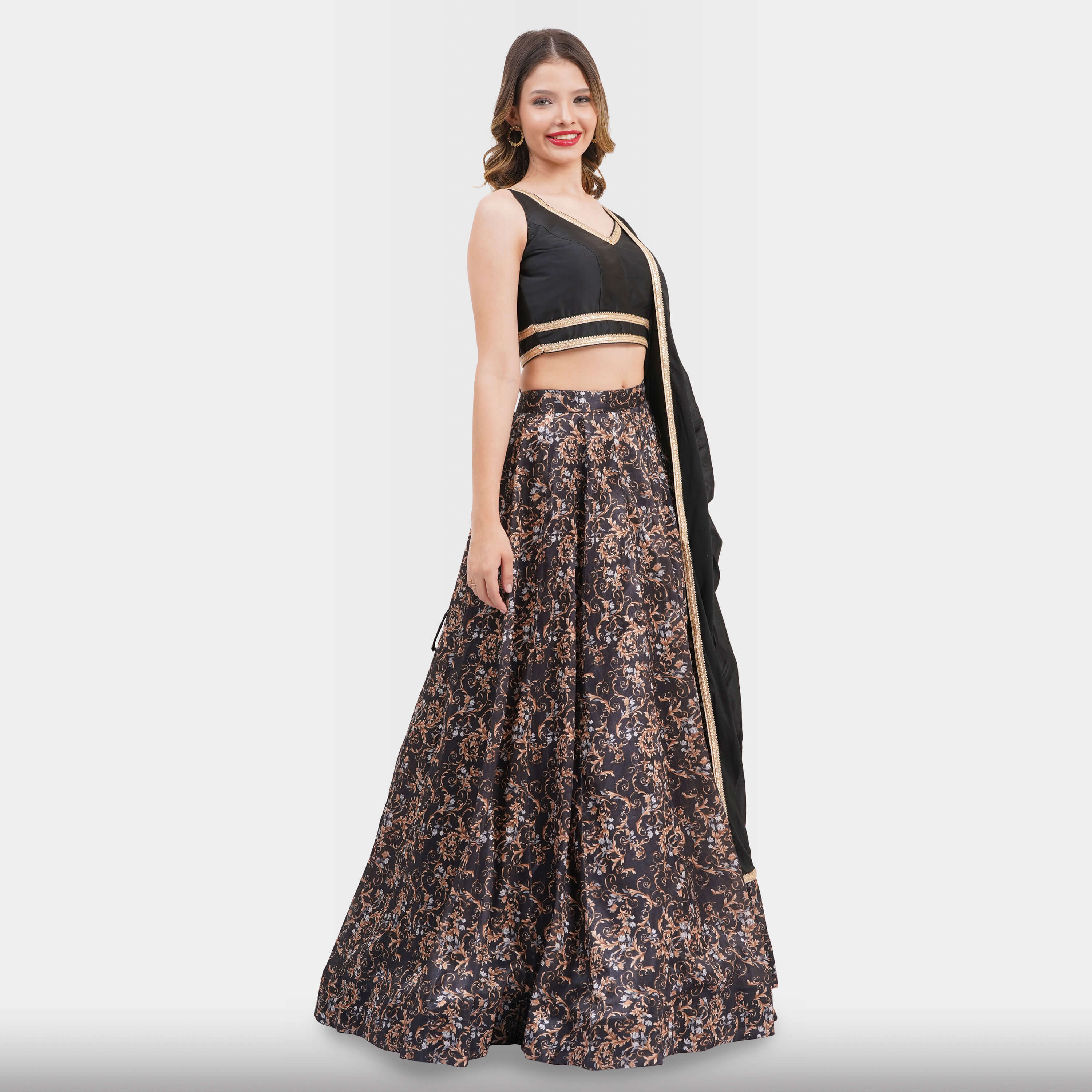 Black Floral Lehenga Choli Set For Evening Wear