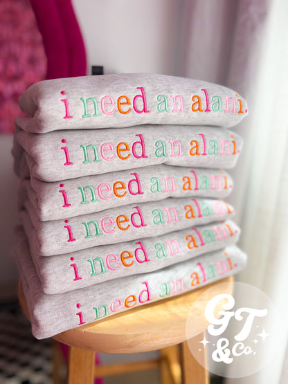 i need an alani Crewneck *MADE TO ORDER 10-15 BIZ DAYS*