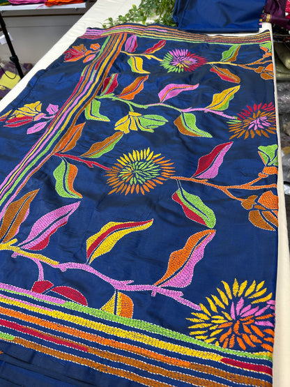 Kantha stitch saree