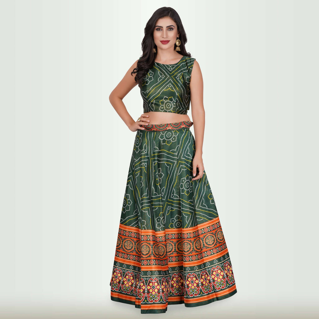 Silk Chania Choli in Combination Prints