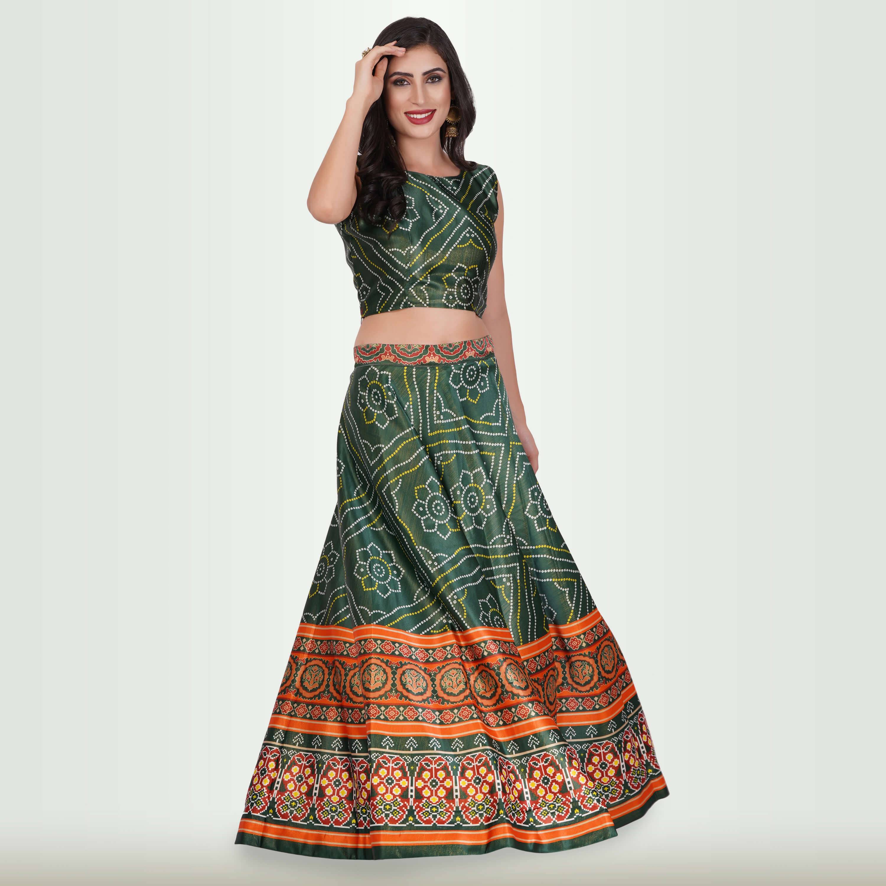 Silk Chania Choli in Combination Prints