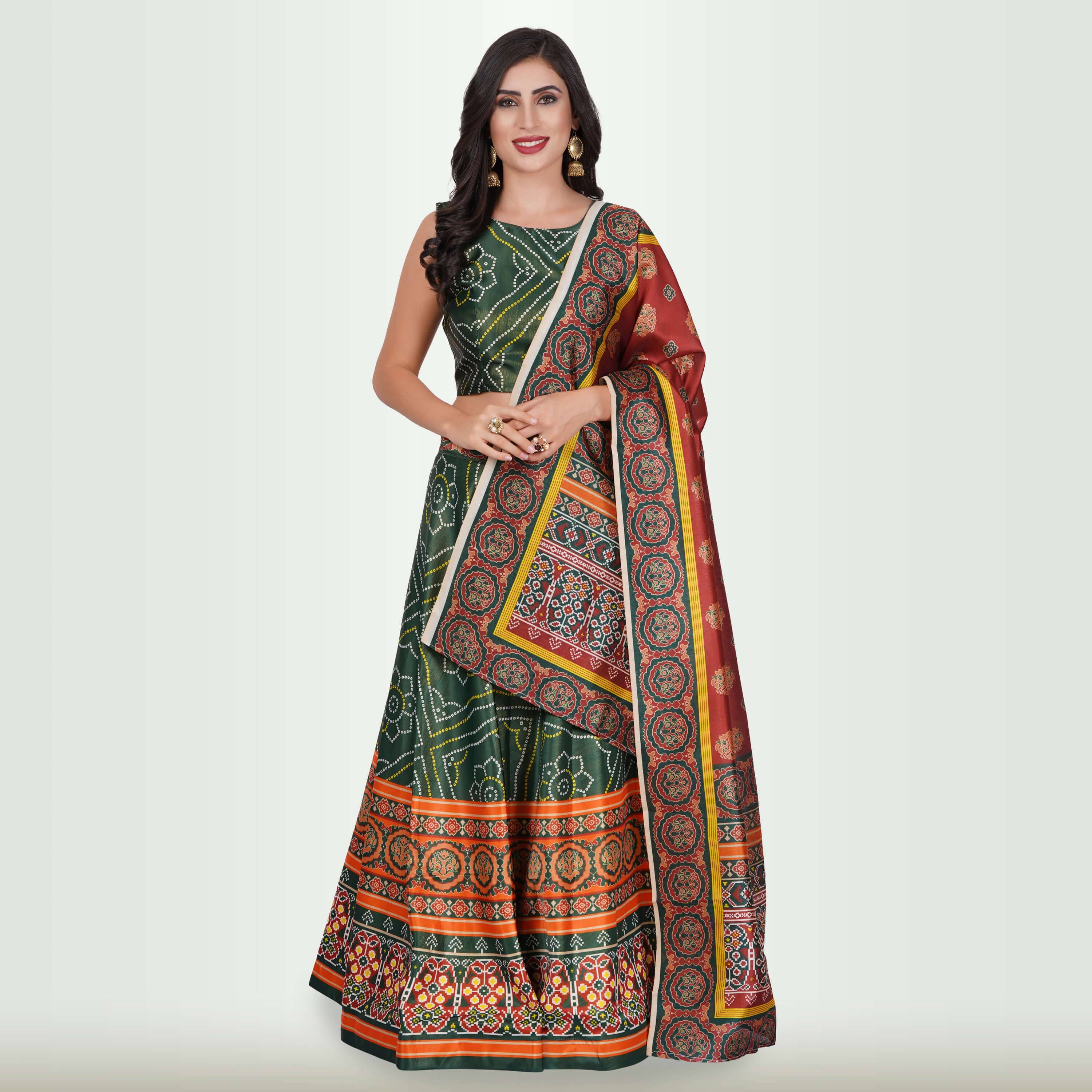 Silk Chania Choli in Combination Prints