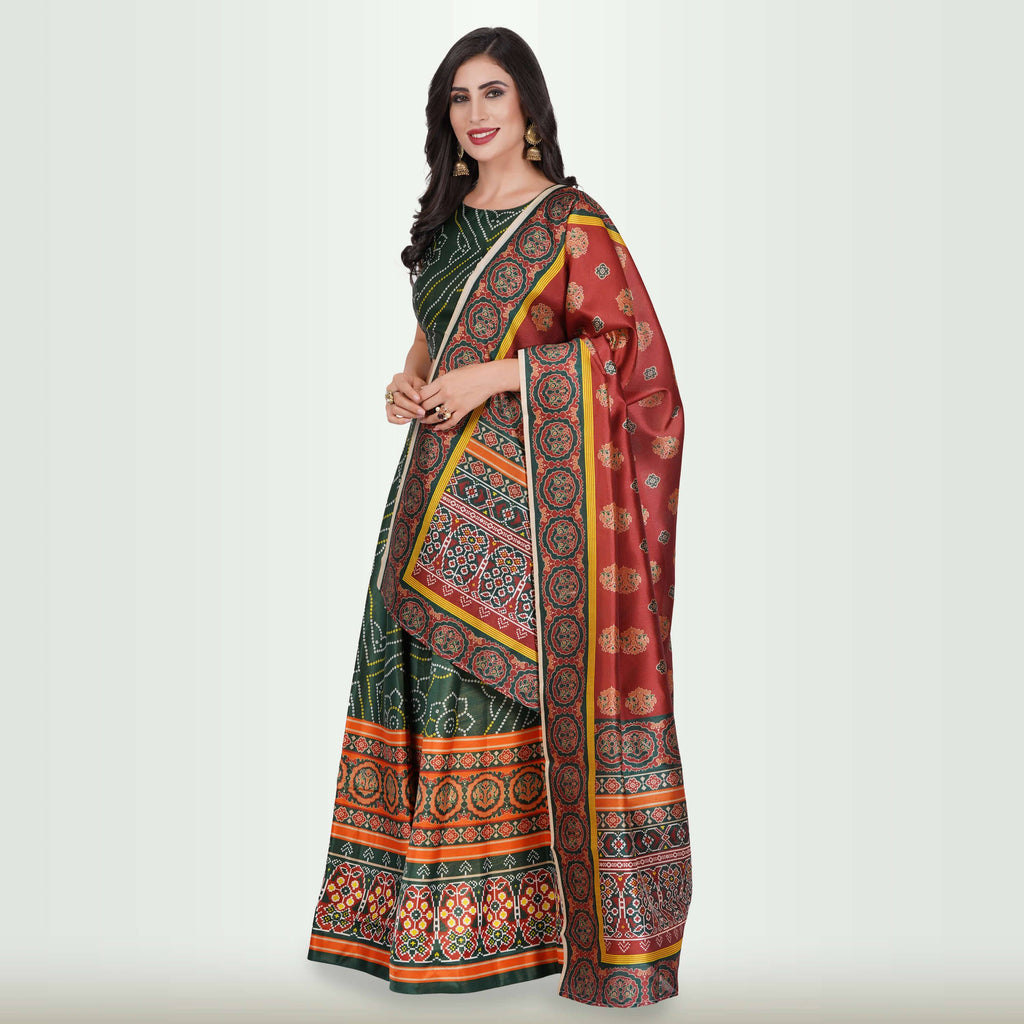 Silk Chania Choli in Combination Prints