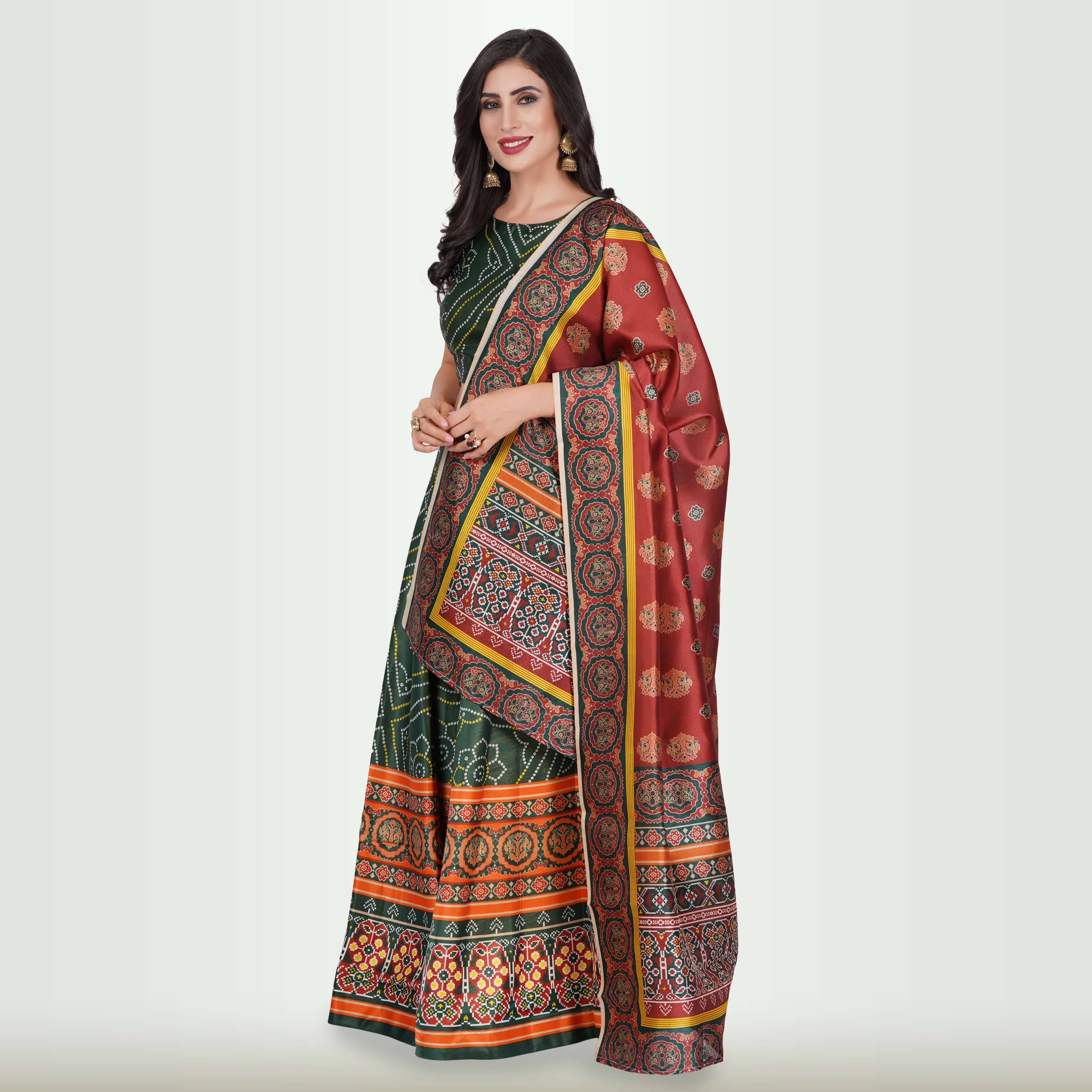 Silk Chania Choli in Combination Prints