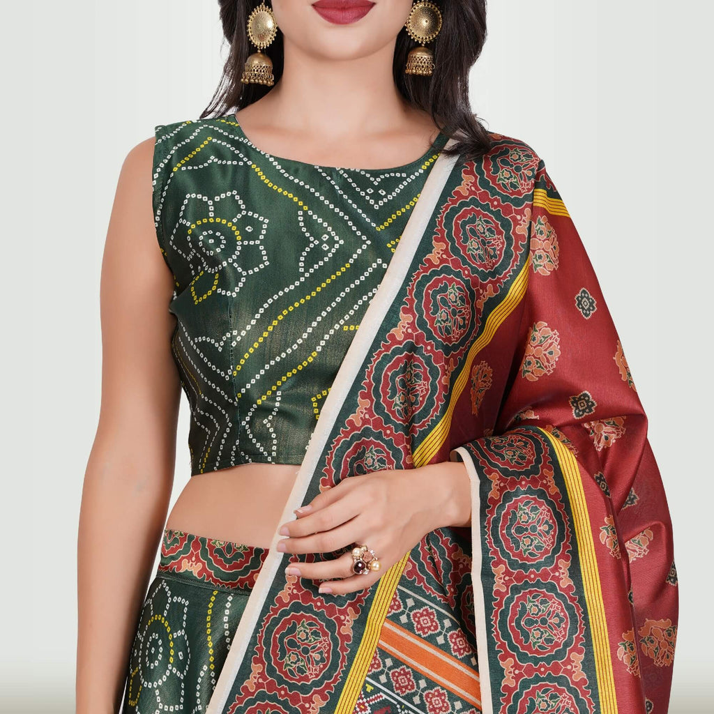 Silk Chania Choli in Combination Prints