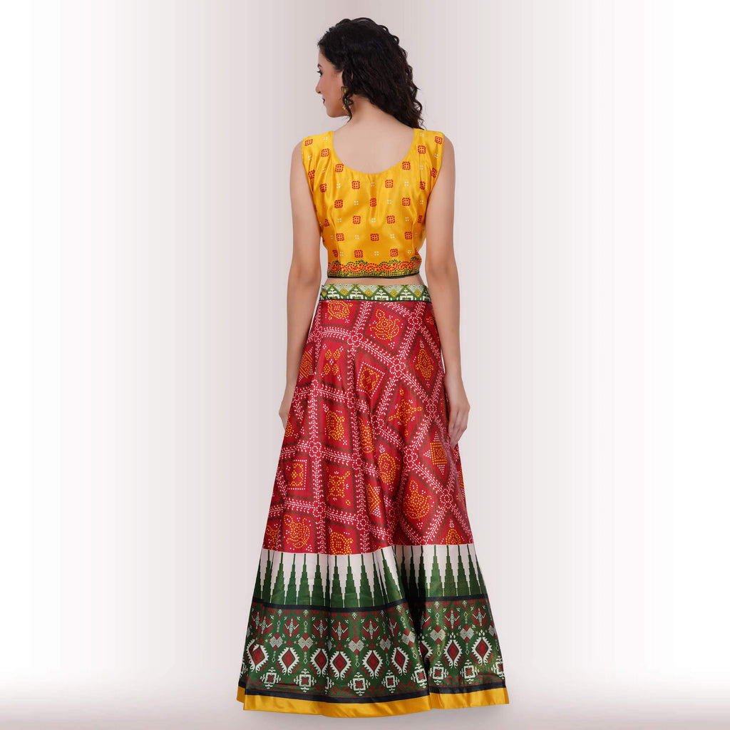 Silk Chania Choli in Combination Prints