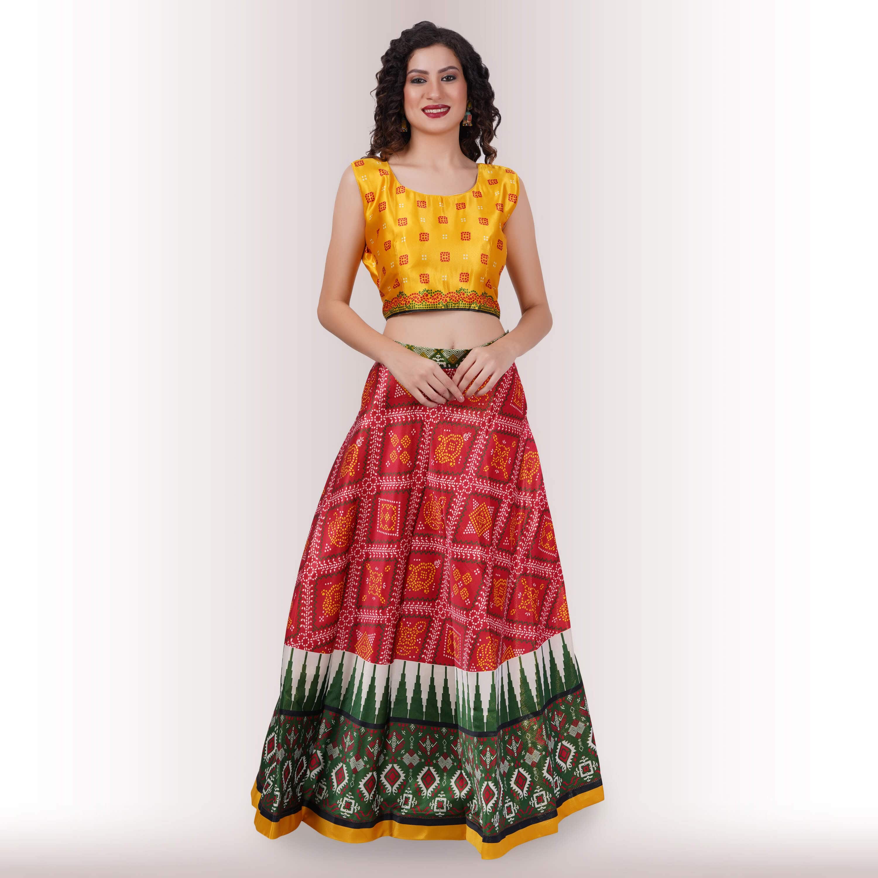 Silk Chania Choli in Combination Prints