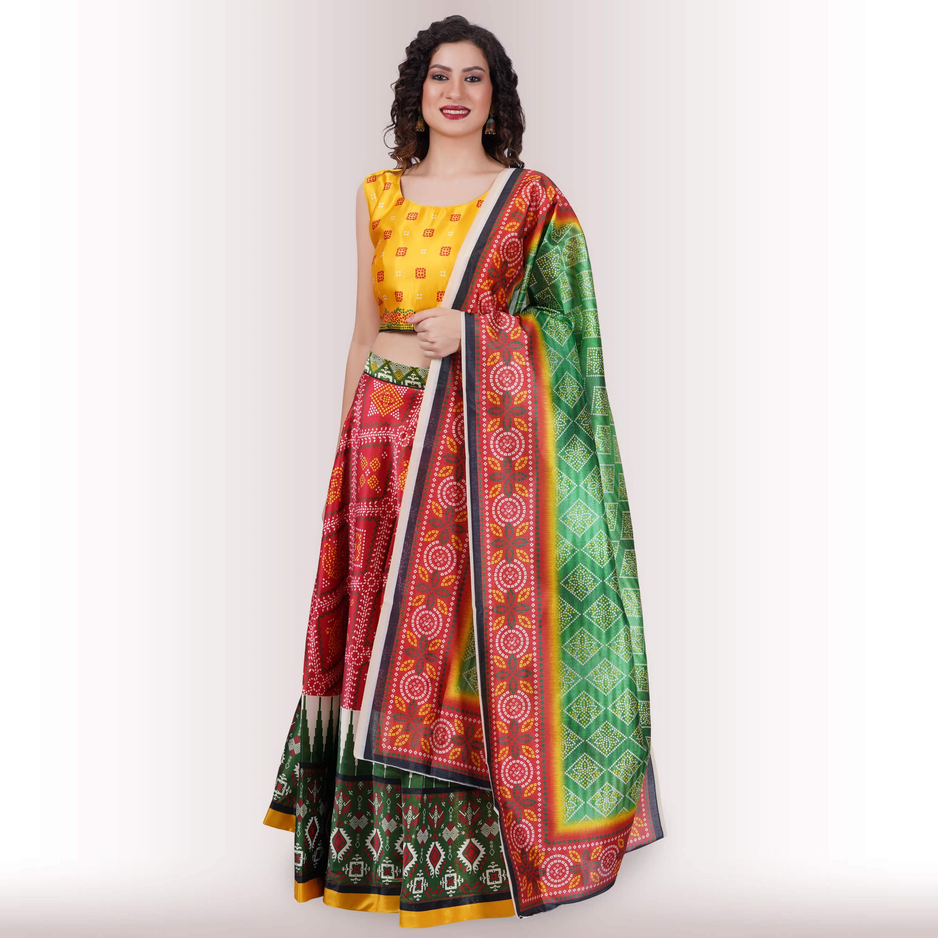 Silk Chania Choli in Combination Prints
