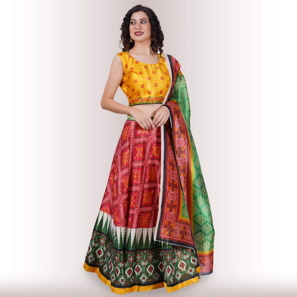 Silk Chania Choli in Combination Prints