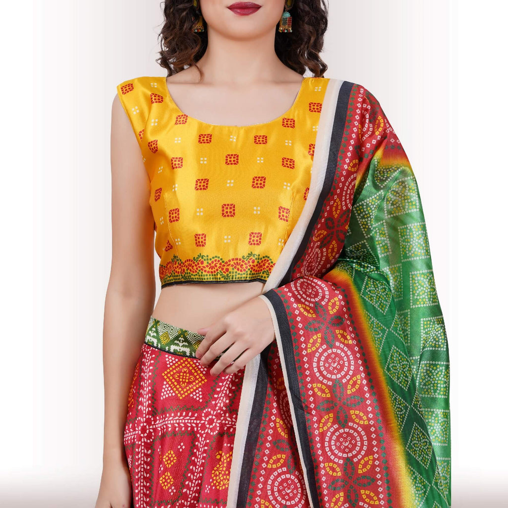 Silk Chania Choli in Combination Prints