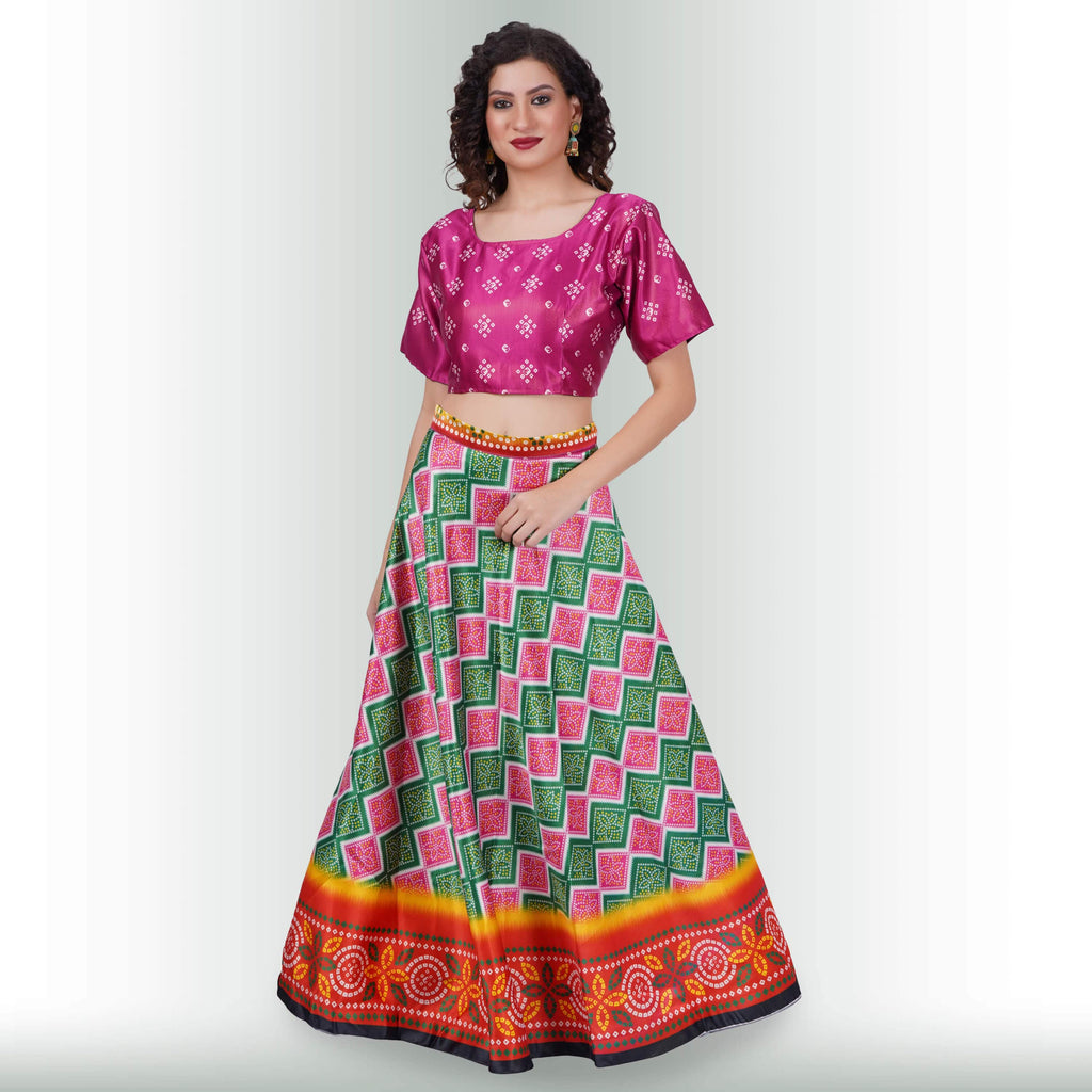 Silk Chania Choli in Combination Prints