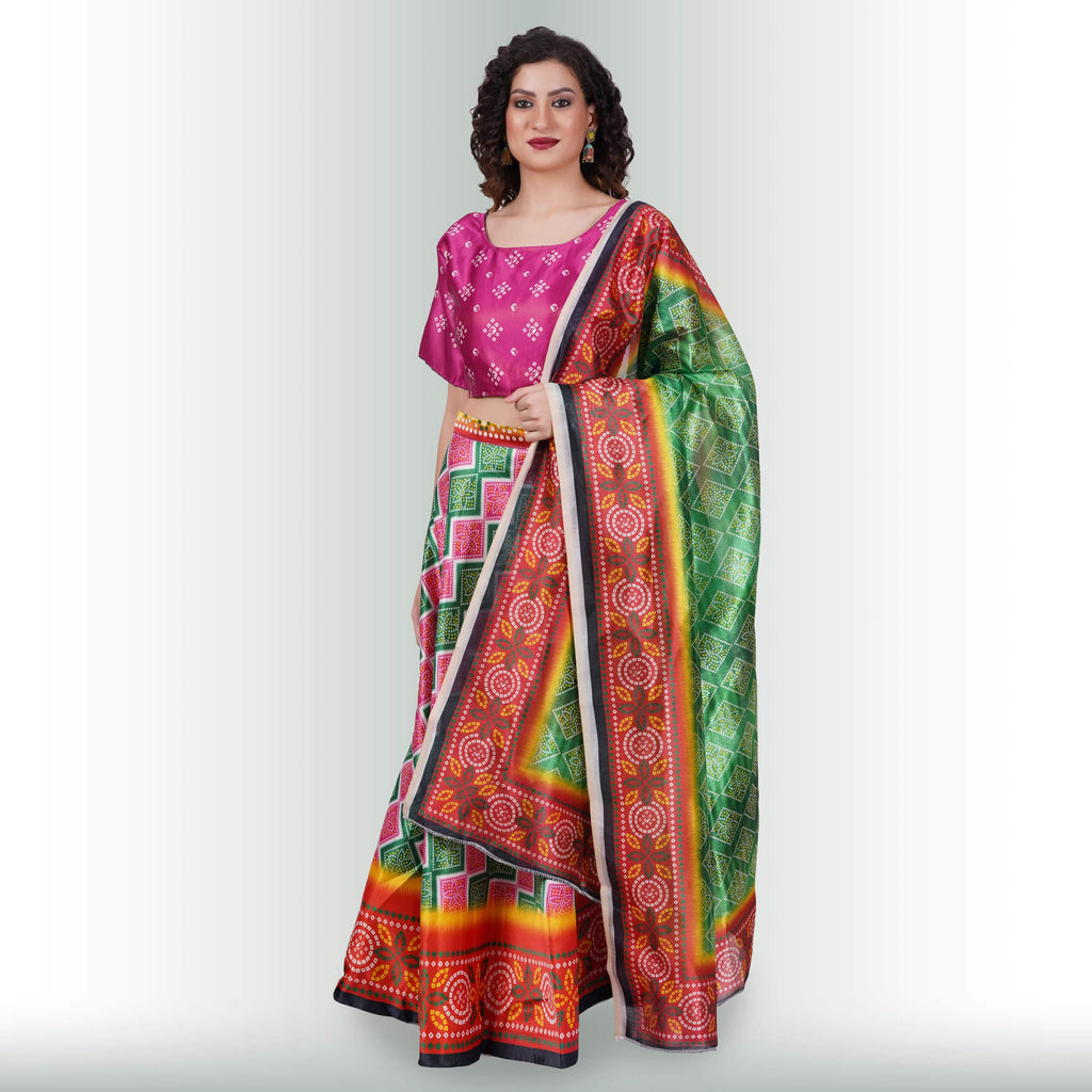Silk Chania Choli in Combination Prints