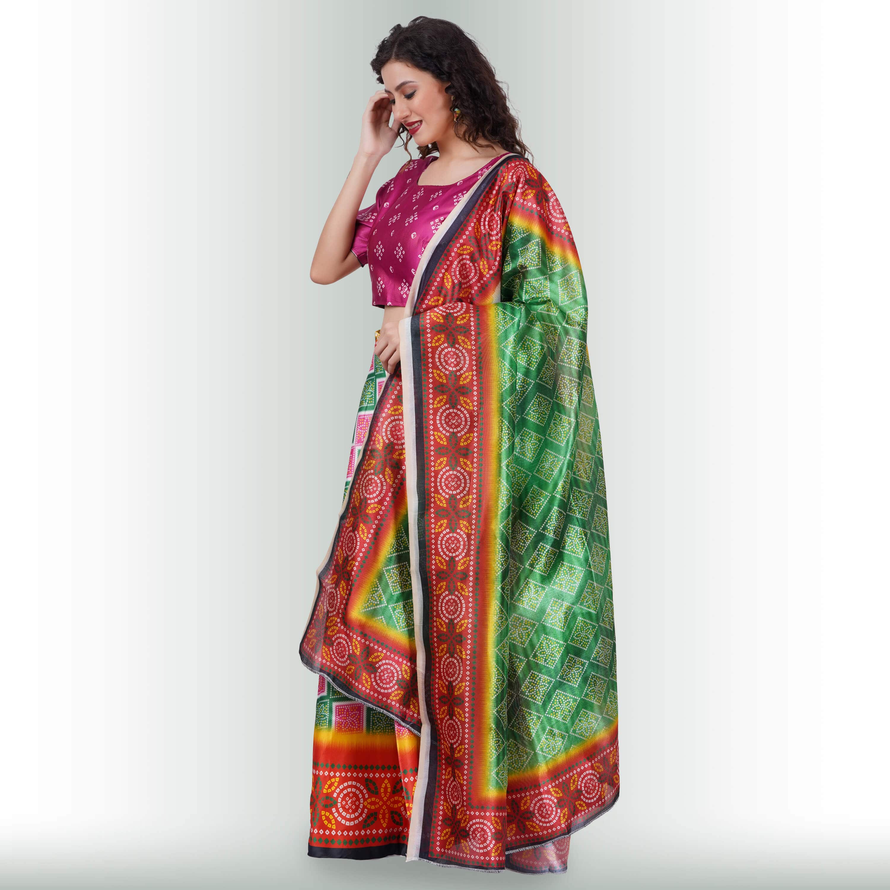 Silk Chania Choli in Combination Prints