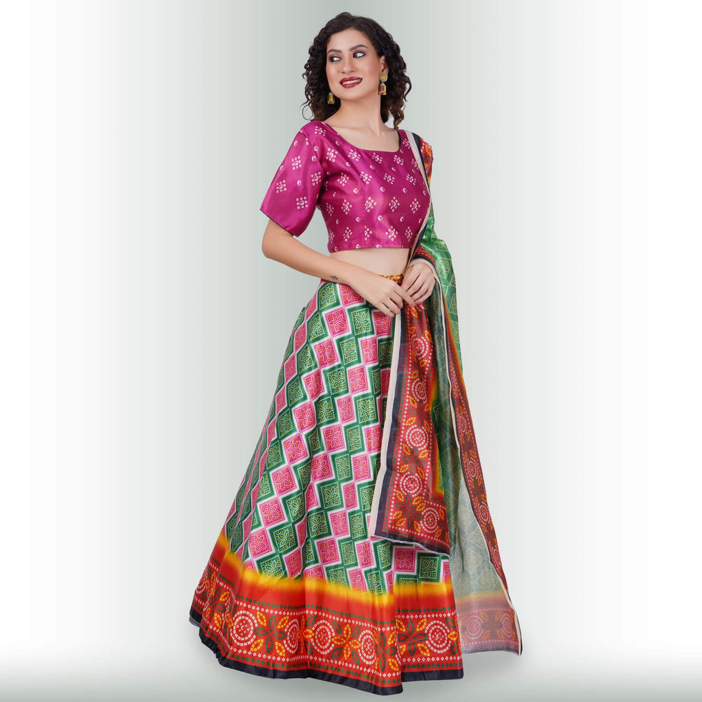 Silk Chania Choli in Combination Prints
