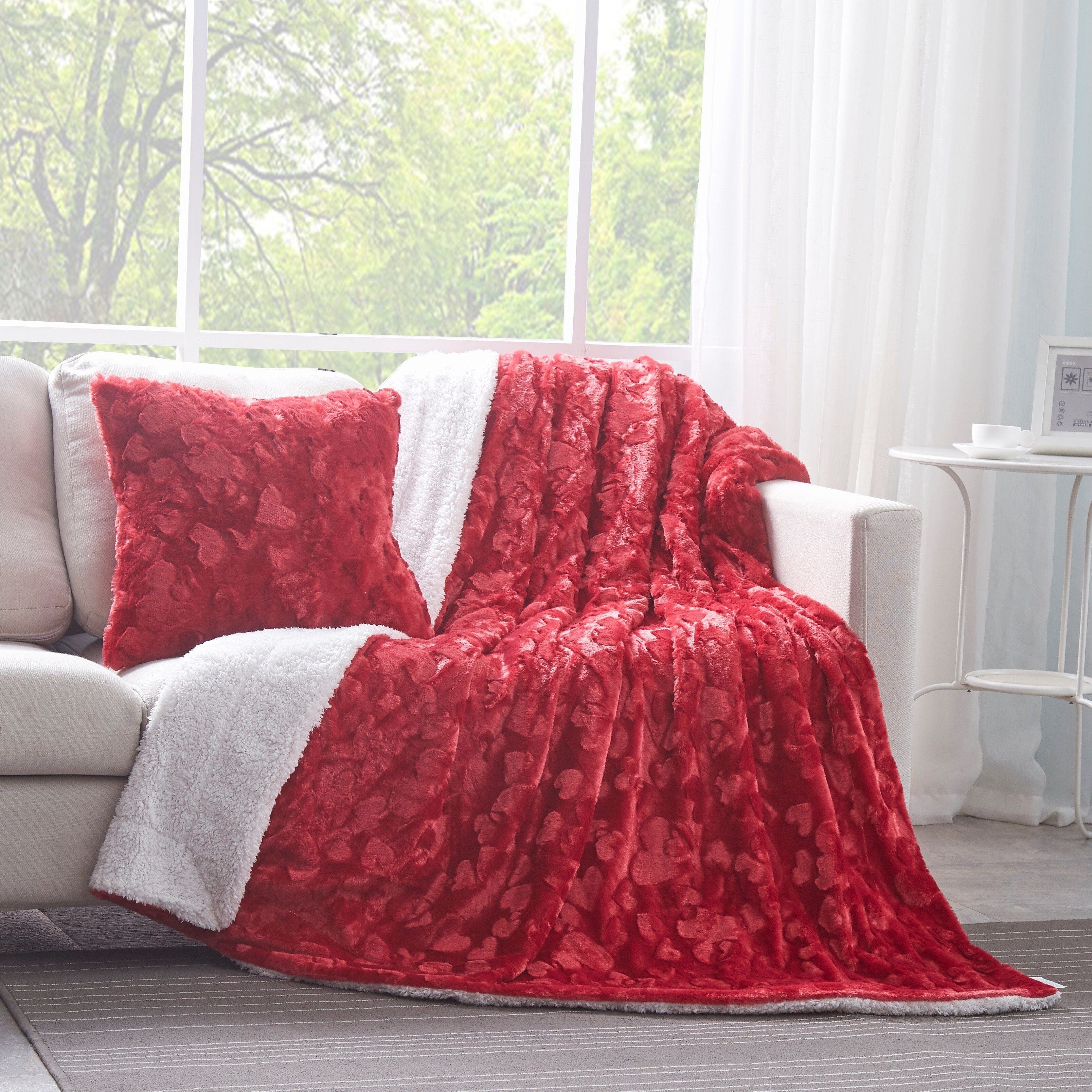 DaDa Bedding Candy Apple Red Vibrant Luxury Faux Fur Euro Throw Pillow Cover (Red-19)