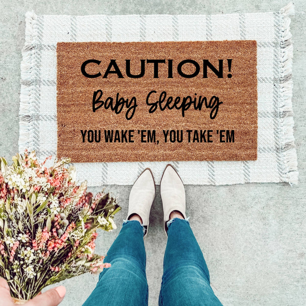 Caution Sleeping Baby Doormat