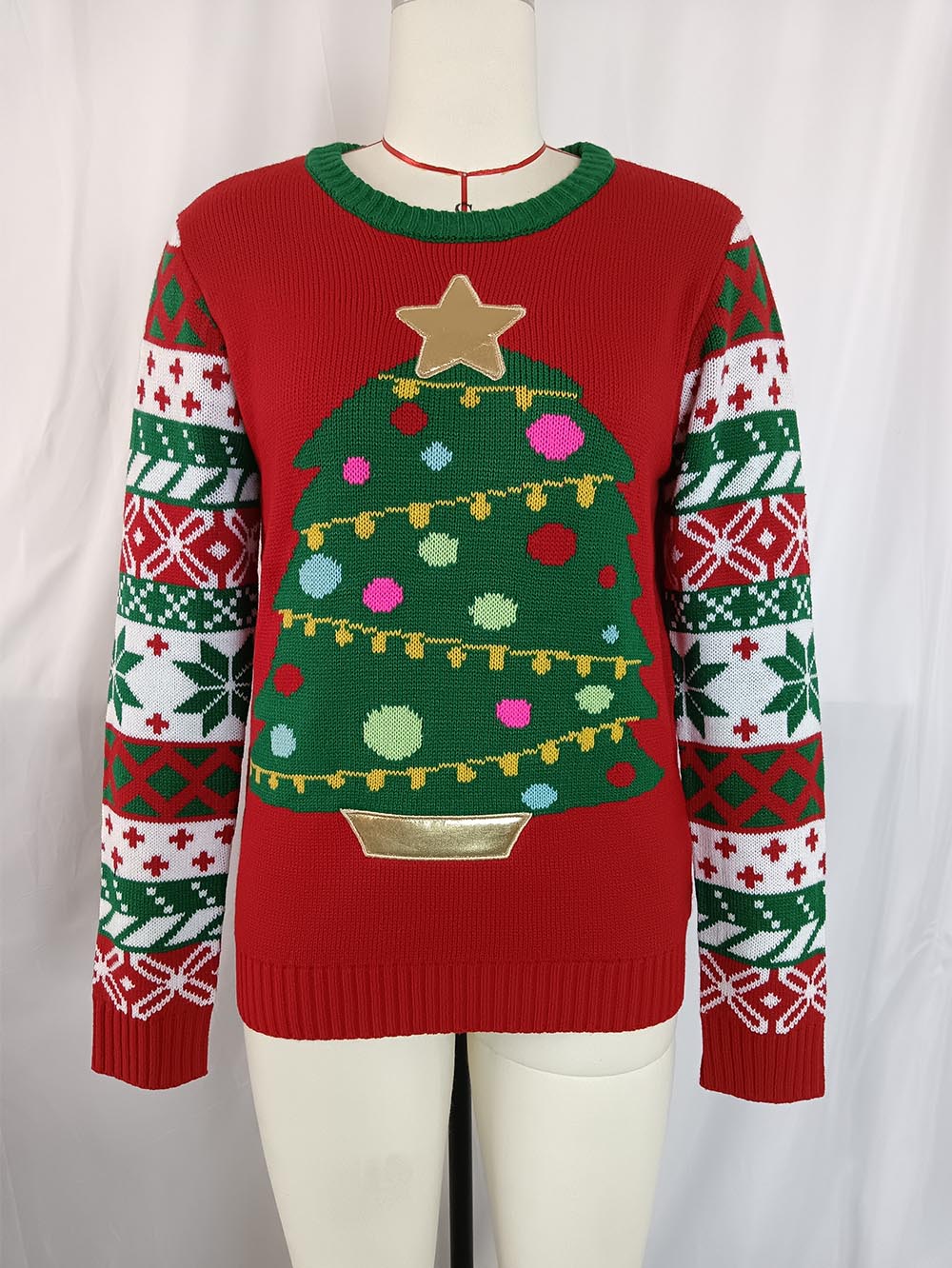 Christmas Tree Embroidered Knit Ugly Christmas Sweater | NCS