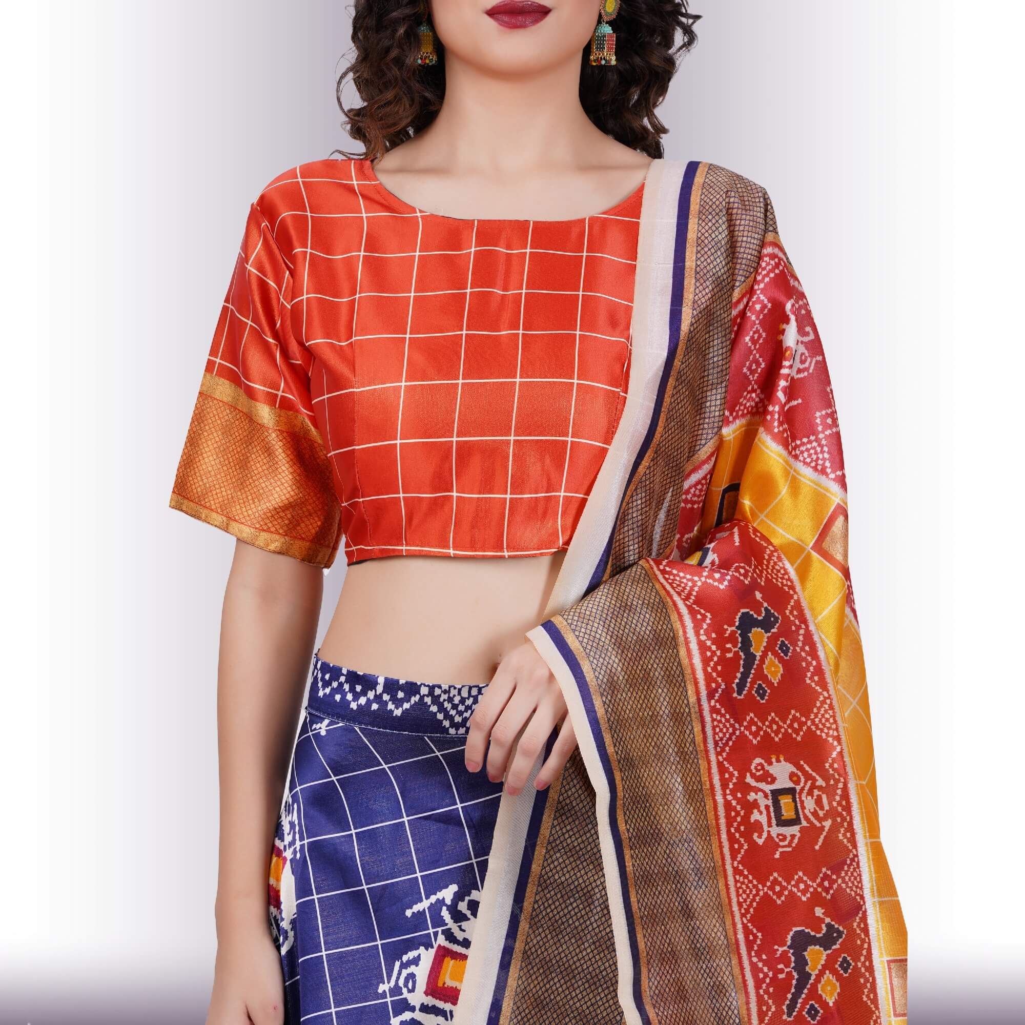 Silk Chania Choli in Combination Prints