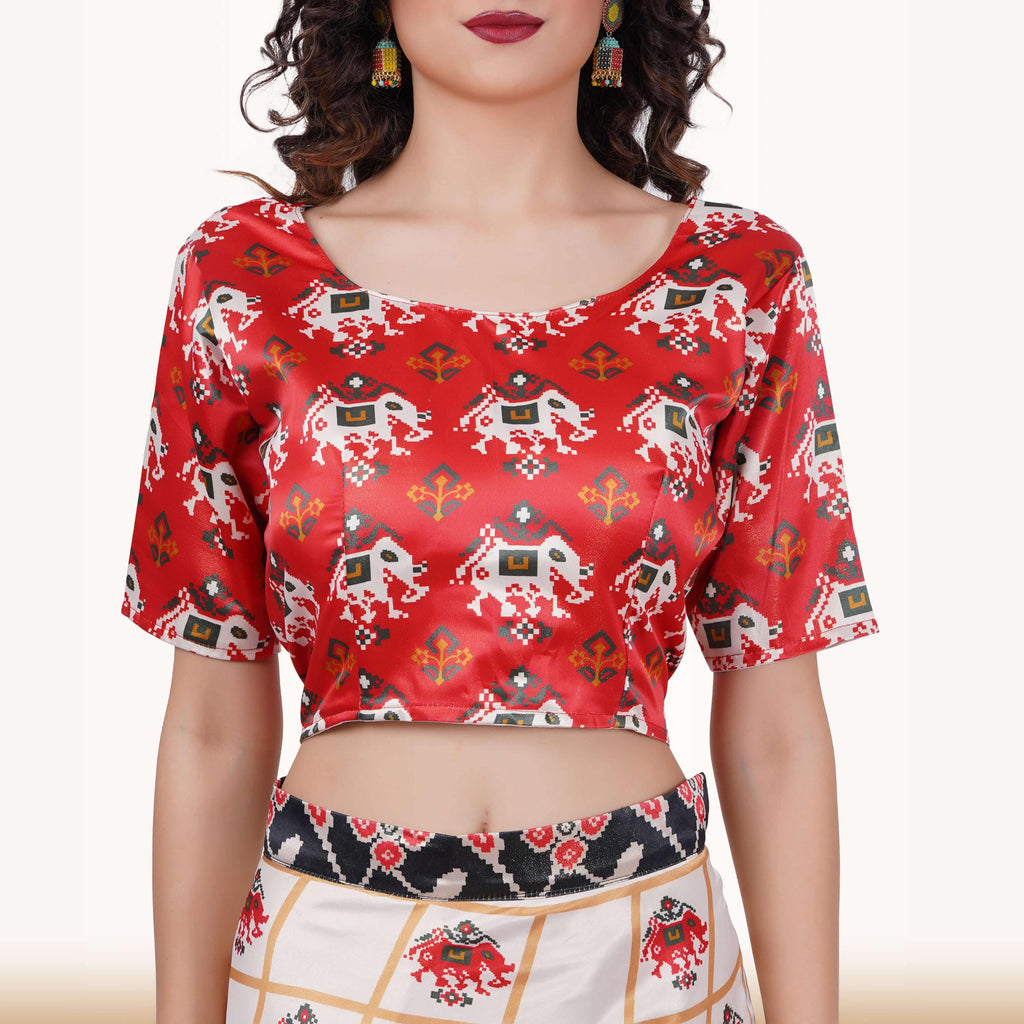 Silk Chania Choli in Combination Prints