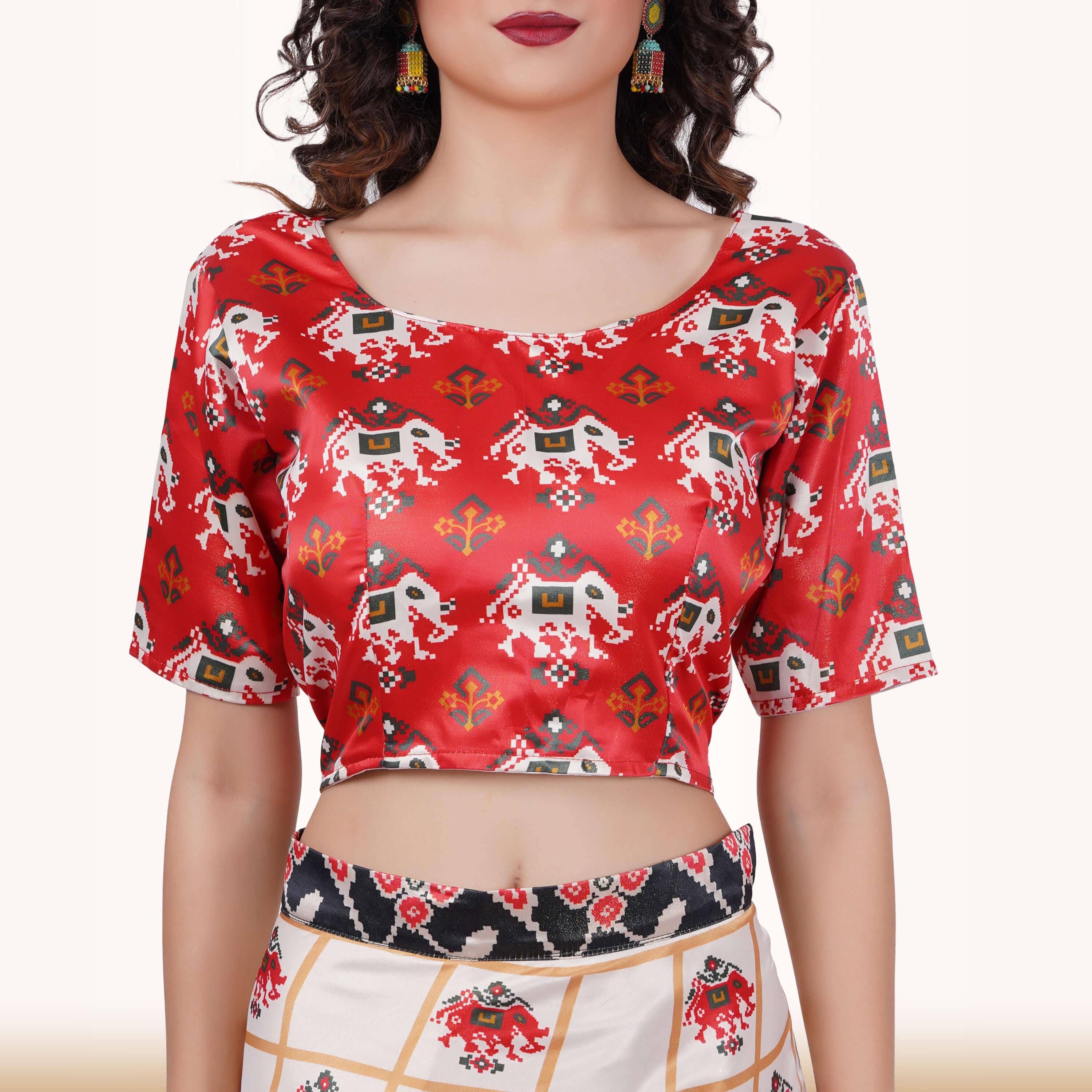 Silk Chania Choli in Combination Prints