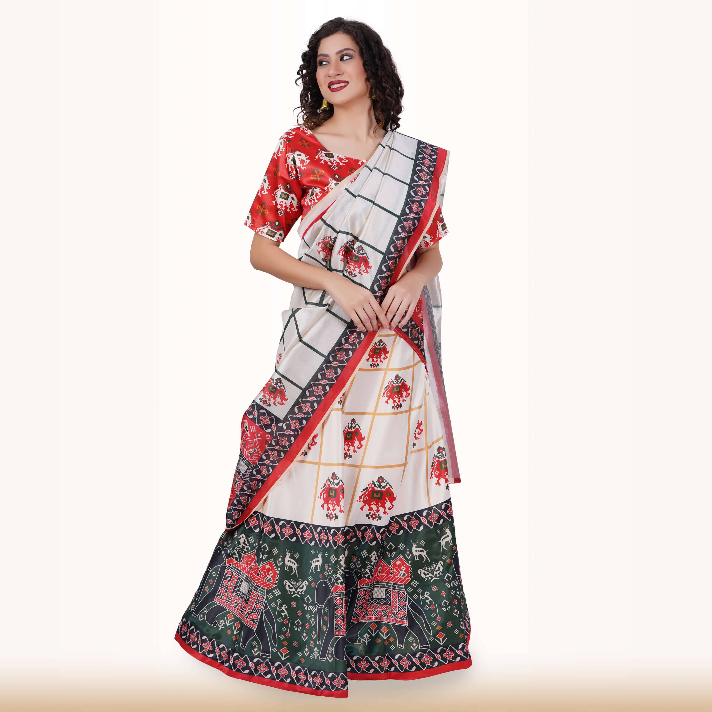 Silk Chania Choli in Combination Prints