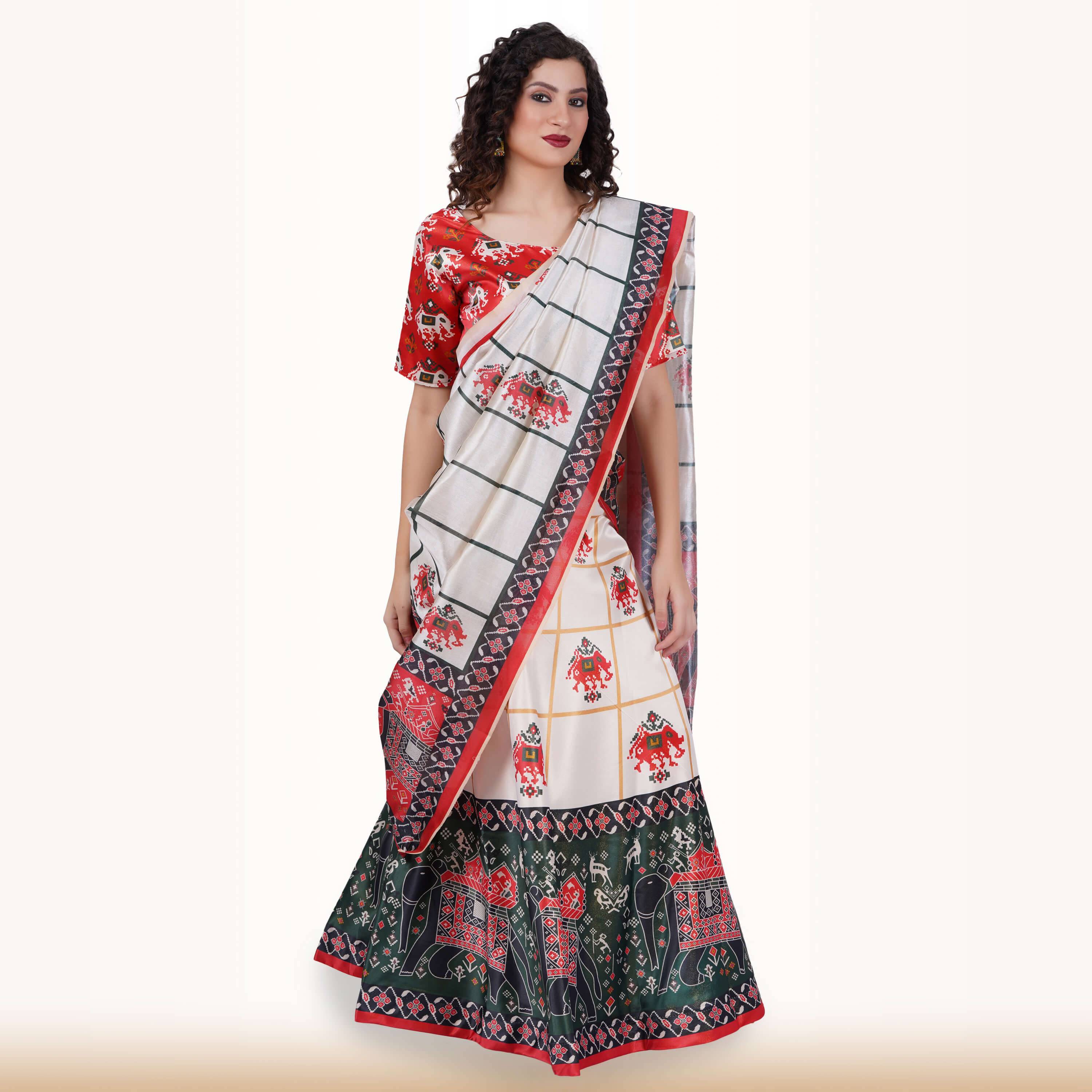 Silk Chania Choli in Combination Prints