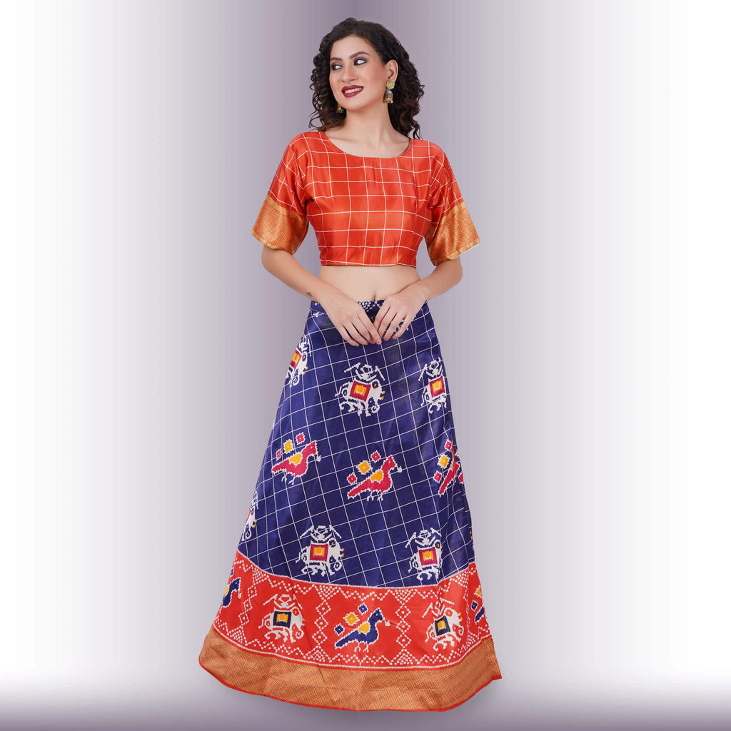 Silk Chania Choli in Combination Prints