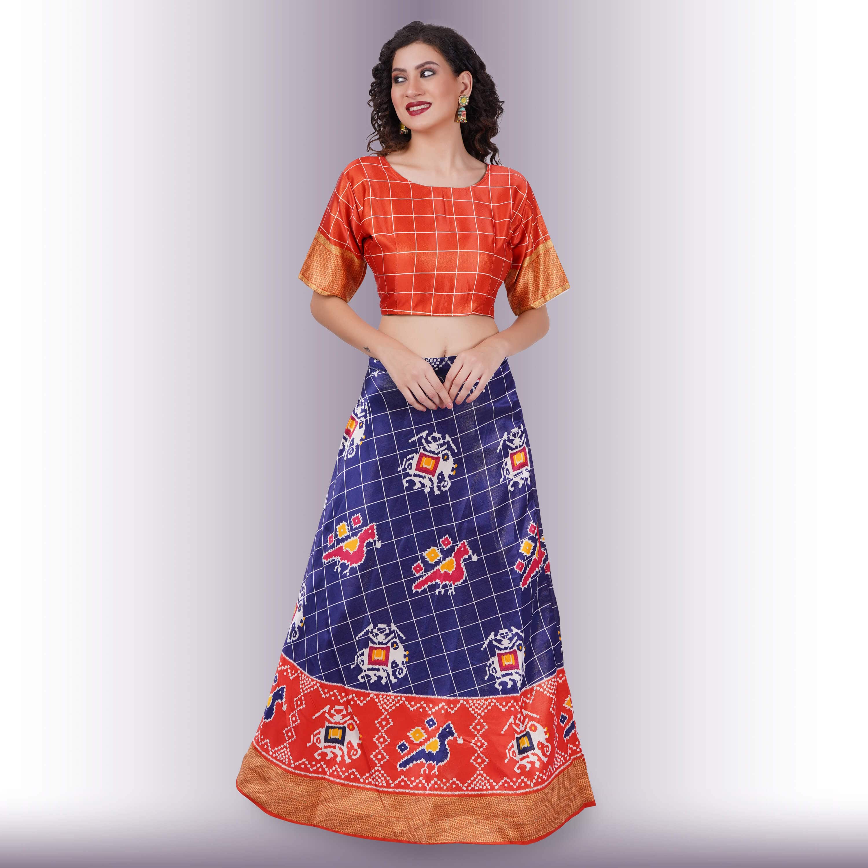 Silk Chania Choli in Combination Prints