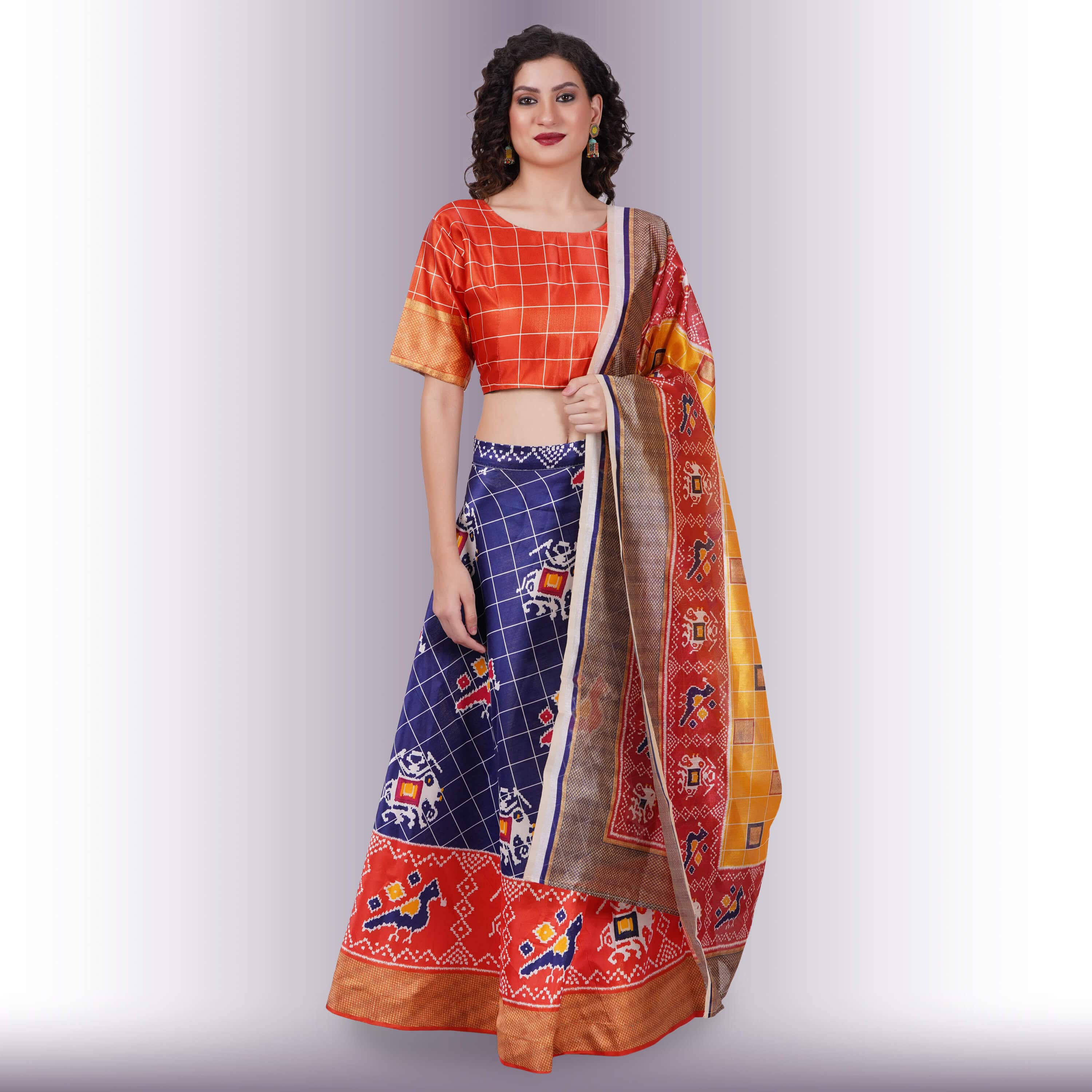 Silk Chania Choli in Combination Prints