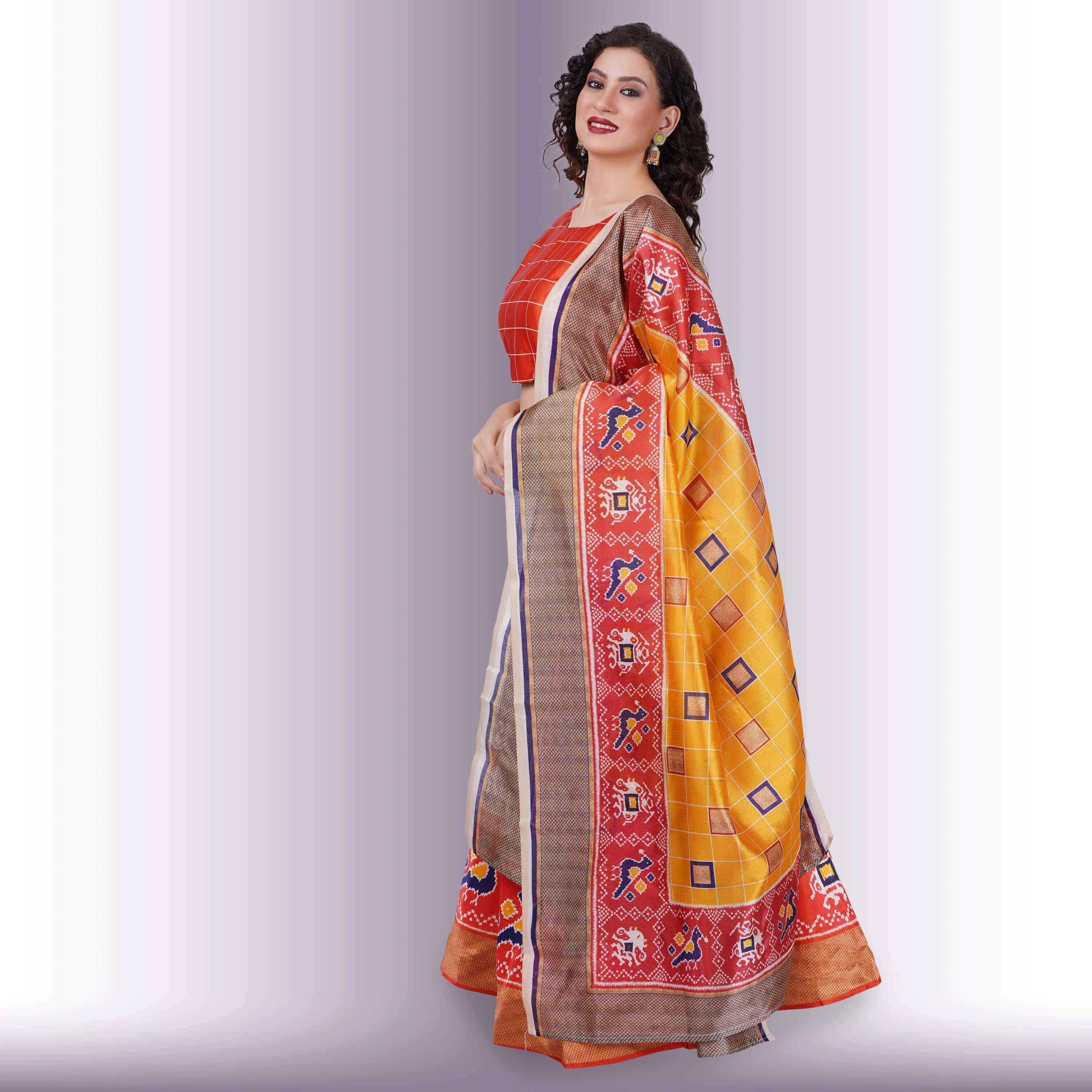 Silk Chania Choli in Combination Prints